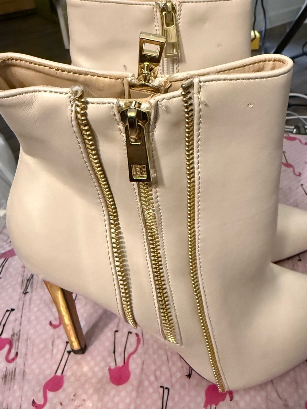 Catherines Cream Ankle Heeled Boots with Gold Stiletto - Picture 3 of 10